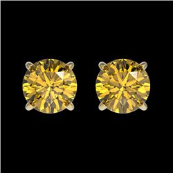 1 ctw Certified Intense Yellow Diamond Stud Earrings 10k Yellow Gold - REF-95W3H