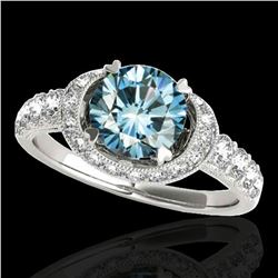 1.75 ctw SI Certified Fancy Blue Diamond Halo Ring 10k White Gold - REF-135H2R