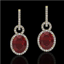 8 ctw Garnet & Micro Pave Halo VS/SI Diamond Earrings 14k Yellow Gold - REF-100R2K