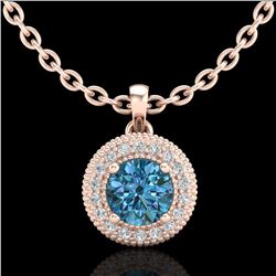 1 ctw Intense Blue Diamond Art Deco Stud Necklace 18k Rose Gold - REF-138N2F