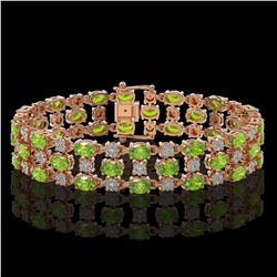 15.64 ctw Peridot & Diamond Row Bracelet 10K Rose Gold - REF-209X3A