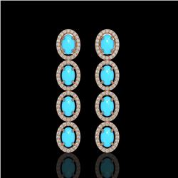 4.84 ctw Turquoise & Diamond Micro Pave Halo Earrings 10k Rose Gold - REF-110M9G