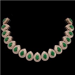 121.42 ctw Emerald & Diamond Victorian Necklace 14K Rose Gold - REF-3909G3W