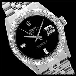 Rolex Men's Stainless Steel, QuickSet, Diam Dial with Pyrimid Diam Bezel