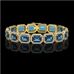 35.61 ctw London Topaz & Diamond Micro Pave Halo Bracelet 10k Yellow Gold - REF-337R3K