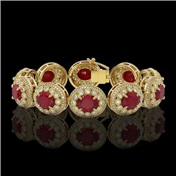 49.17 ctw Certified Ruby & Diamond Victorian Bracelet 14K Yellow Gold - REF-1369Y3X