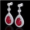 Image 1 : 6 ctw Ruby & Micro Pave VS/SI Diamond Earrings Designer 18k White Gold - REF-100W2H