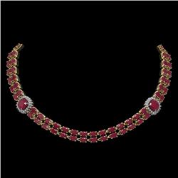 43.97 ctw Ruby & Diamond Necklace 14K Yellow Gold - REF-527G3W