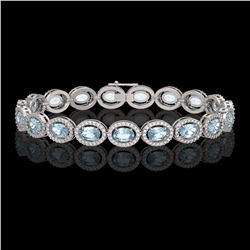 11.02 ctw Aquamarine & Diamond Micro Pave Halo Bracelet 10k White Gold - REF-309R3K
