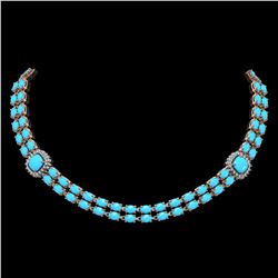 29.85 ctw Turquoise & Diamond Necklace 14K Rose Gold - REF-527A3N