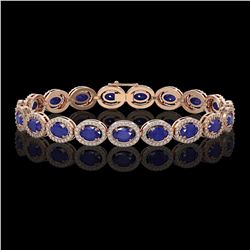 15.2 ctw Sapphire & Diamond Micro Pave Halo Bracelet 10k Rose Gold - REF-244N2F