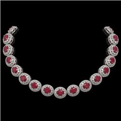 111.75 ctw Certified Ruby & Diamond Victorian Necklace 14K White Gold - REF-3015F5M