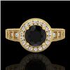 Image 2 : 1.53 ctw Fancy Black Diamond Engagment Art Deco Ring 18k Yellow Gold - REF-127H3R