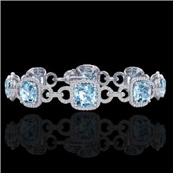 30 ctw TOPAZ & Micro VS/SI Diamond Certified Bracelet 14k White Gold - REF-368R9K