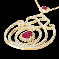 3.20 ctw Ruby & Micro Pave Diamond Heart Necklace 14k Yellow Gold - REF-212F8M