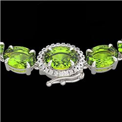 80 ctw Peridot & VS/SI Diamond Micro Pave Necklace 14k White Gold - REF-418N2F