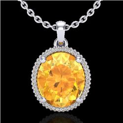 10 ctw Citrine & Micro Pave VS/SI Diamond Necklace 18k White Gold - REF-75F5M