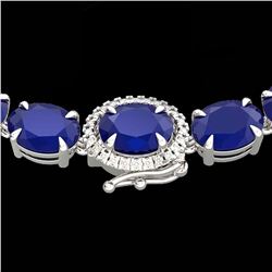 54.25 ctw Sapphire & VS/SI Diamond Micro Pave Necklace 14k White Gold - REF-345H5R