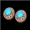 Image 2 : 9.21 ctw Turquoise & Diamond Victorian Earrings 14K Rose Gold - REF-266Y4X