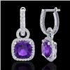 Image 2 : 7 ctw Amethyst & Micro Pave VS/SI Diamond Earrings 18k White Gold - REF-118Y2X