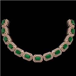 137.65 ctw Emerald & Diamond Victorian Necklace 14K Rose Gold - REF-3181H8R