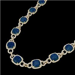 56 ctw Sapphire & Micro VS/SI Diamond Eternity Necklace 14k Yellow Gold - REF-960R2K