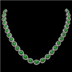 29.73 ctw Jade & Diamond Micro Pave Halo Necklace 10k White Gold - REF-588N5F