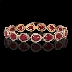 30.06 ctw Ruby & Diamond Micro Pave Halo Bracelet 10k Rose Gold - REF-368W5H