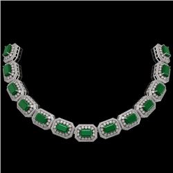 61.92 ctw Emerald & Diamond Victorian Bracelet 14K White Gold - REF-1545X5A