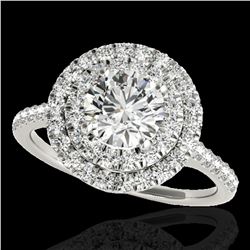 1.5 ctw Certified Diamond Solitaire Halo Ring 10k White Gold - REF-197M8G