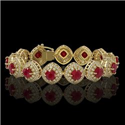 37.35 ctw Certified Ruby & Diamond Victorian Bracelet 14K Yellow Gold - REF-928W2H