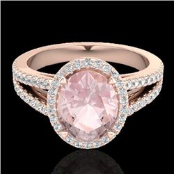 3 ctw Morganite & Micro VS/SI Diamond Halo Ring 14k Rose Gold - REF-76M4G