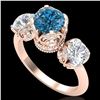 Image 1 : 3 ctw Fancy Intense Blue Diamond Art Deco Ring 18k Rose Gold - REF-418R2K