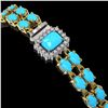 Image 2 : 13.04 ctw Turquoise & Diamond Bracelet 14K Yellow Gold - REF-236F4M