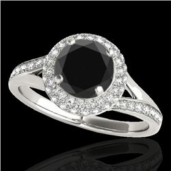 1.6 ctw Certified VS Black Diamond Solitaire Halo Ring 10k White Gold - REF-57H8R