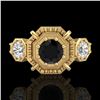 Image 2 : 1.01 ctw Fancy Black Diamond Art Deco 3 Stone Ring 18k Yellow Gold - REF-96Y4X
