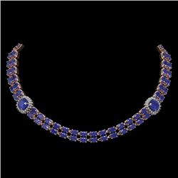 43.97 ctw Sapphire & Diamond Necklace 14K Rose Gold - REF-527M3G