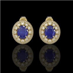 8.84 ctw Certified Sapphire & Diamond Victorian Earrings 14K Yellow Gold - REF-214X5A