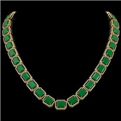 84.94 ctw Emerald & Diamond Micro Pave Halo Necklace 10k Yellow Gold - REF-1000H5R