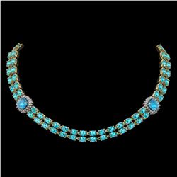 38.95 ctw Swiss Topaz & Diamond Necklace 14K Yellow Gold - REF-527R3K