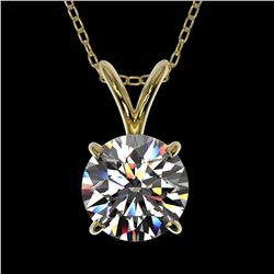 1 ctw Certified Quality Diamond Solitaire Necklace 10k Yellow Gold - REF-141H3R