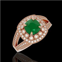 2.69 ctw Certified Emerald & Diamond Victorian Ring 14K Rose Gold - REF-104N9F