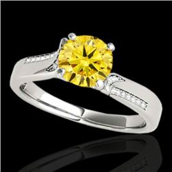 1.18 ctw Certified SI/I Fancy Intense Yellow Diamond Ring 10k White Gold - REF-190X9A