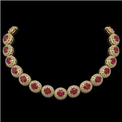 111.75 ctw Certified Ruby & Diamond Victorian Necklace 14K Yellow Gold - REF-3015H5R