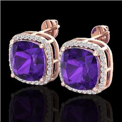 12 ctw Amethyst & Micro Pave VS/SI Diamond Earrings 14k Rose Gold - REF-78W2H