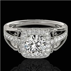 1.3 ctw Certified Diamond Solitaire Halo Ring 10k White Gold - REF-197Y8X