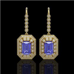 11.66 ctw Tanzanite & Diamond Victorian Earrings 14K Yellow Gold - REF-672F8M