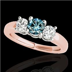 2 ctw SI Certified Fancy Blue Diamond 3 Stone Ring 10k Rose Gold - REF-218H2R