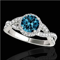 1.54 ctw SI Certified Fancy Blue Diamond Halo Ring 10k White Gold - REF-127W8H