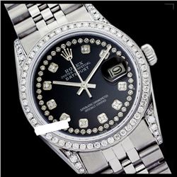 Rolex Men's Stainless Steel, QuickSet, Diamond Dial & Diamond Bezel